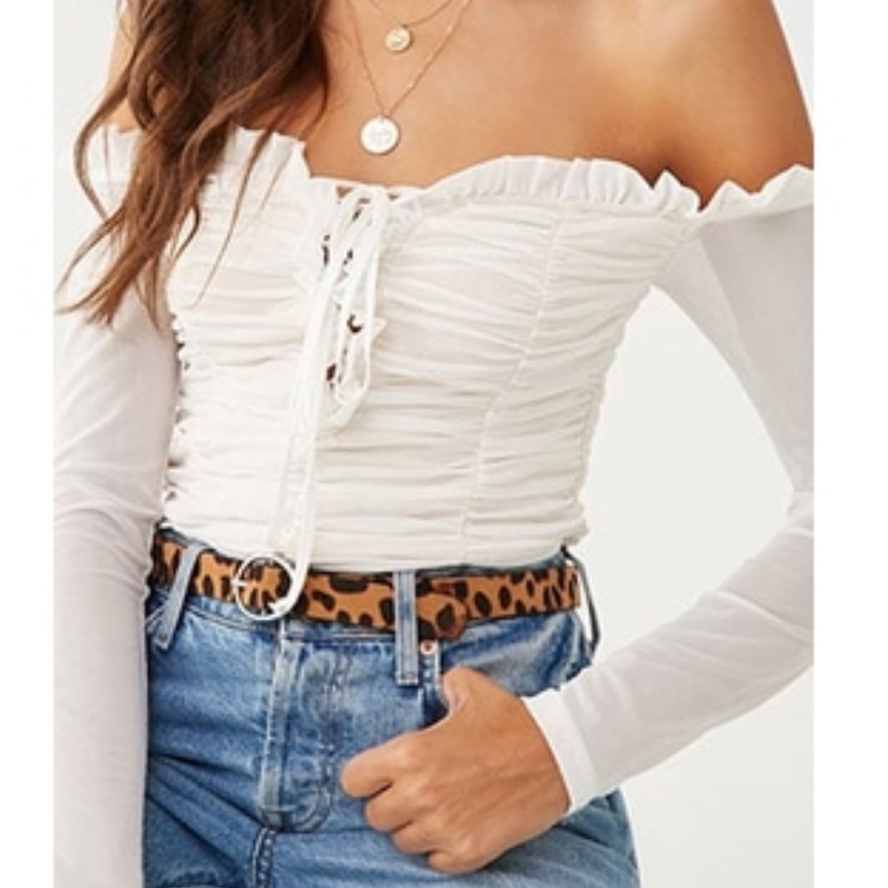 Windsor White Ruched Lace Up Body Suit